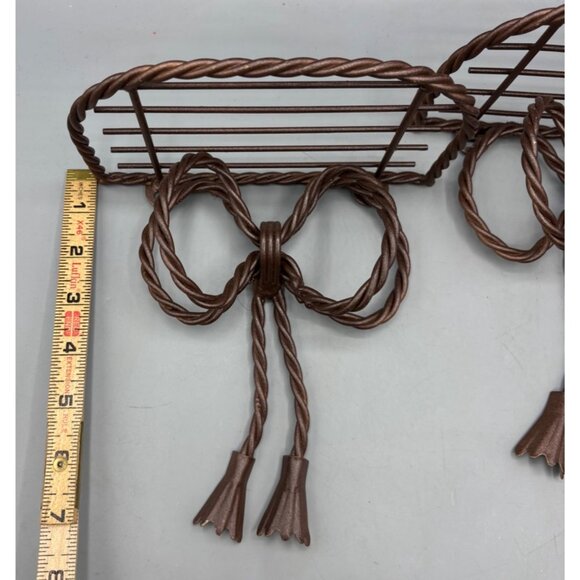 Vtg‎ Twisted Rope Metal Wall Shelf Bow Tassels Brown Set of 2 - Picture 4 of 6